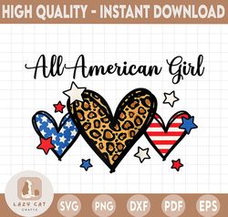 All American Girl png, Leopard Heart png, Patriotic png, Usa Flag png, Independence Day png, 4th of July png