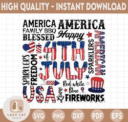 Happy 4th of July PNG, Independence Day, All American, Red White Blue, Sublimation Design Downloads
