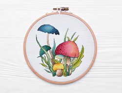 Pink Mushroom Cross Stitch Pattern PDF, Mushrooms Embroidery Digital File, Mushroom Decor, Pink Russula, Fall Decor