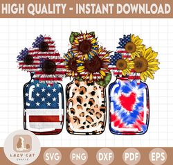 Western Patritotic Sunflower 4th Of July Png, Usa Flag Jar Png, Usa Flag Sunflower Png, America Design Png Digital