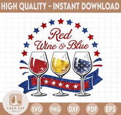 Red Wine and Blue 4th of July PNG, Independence Day PNG, Patriotic Wine Glasses PNG, 4th of July Glasses Digital File