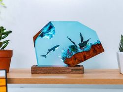 Epoxy Lamp,resin lamp,anniversary gift,underwater world,Epoxy Resin Wood,Ocean World,table lamp,wedding anniversary,wrec