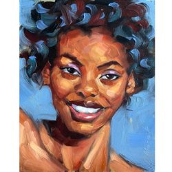 African Woman Painting Original Female Portrait Artwork Oil On Panel 8x10 In Black Girl Art