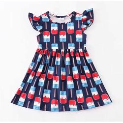 Memorial Day Fourth of July popsicle sticks dressGirls 4th of July Independence Day American dress Girls Patriotic Red W