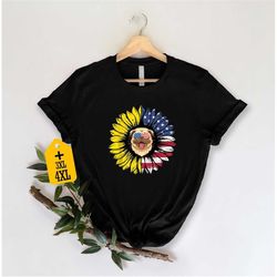 American Pug Shirt, Sunflower Shirt, 4th Of July Shirt, Dog Lover Shirt, American Dog Shirt, Cute Dog Shirt, American Fl