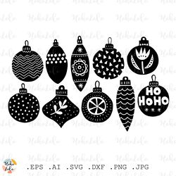 Christmas Ornaments Svg, Christmas Ornaments Silhouette, Christmas Ornaments Cricut, Scandinavian Linocut, Clipart Png