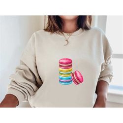Macarons Lovers Sweatshirt, Cute Cookies Lover Sweater, French Macarons Pullover, Women's Shirt, Macarons Crewneck, Plus