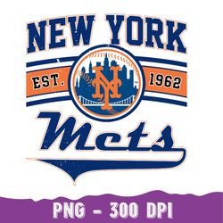 New York Baseball Png, Vintage Baseball Fan Png, Vintage New York Mets Png, New York Est 1962 Png