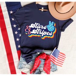 Stars and Stripes Retro T-Shirt, July 4th Shirt, 4th of July Shirt, Independence Day Shirts, Stars and Stripes Shirt, Am