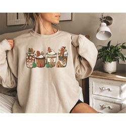 Gingerbread Christmas Coffee Shirt,Christmas Coffee Sweatshirt,Coffee Lover Gift, Xmas Latte Drink Crewneck,Women Holida