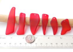 6 RECYCLED HANDMADE top drilled sea glass for jewelry 36-61 mm in length, beautiful red