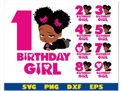 African American Baby Girl Birthday svg Layered Numbers, Birthday Girl svg Numbers png, Afro Baby Girl svg png