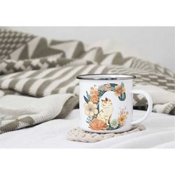 Boho Floral Letter Mug, Personalised Name Coffee Mug, Custom Letter Mug, Boho Enamel Mug, Animals Letters Cup, Kids Gift