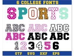 6 College Fonts Bundle | Sports font, College font, Polka Dot Font, Leopard font, Varsity font svg, Distressed Font