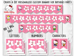 Hello Kitty Printable Birthday Banner PDF | JPEG, Hello Kitty Printable Happy Birthday Banner Letters Numbers