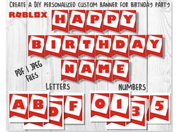 Printable Roblox Birthday Banner PDF | JPEG, Roblox Printable Happy Birthday Banner Letters Numbers  /  Instant Download