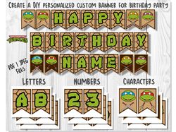 Teenage Mutant Ninja Turtles Printable Birthday Banner PDF | JPEG, TMNT Printable Happy Birthday Banner Letters Numbers