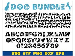 Dog Bundle svg, Dog Font svg, Dog Font otf, Dog Font svg Cricut, Dog Silhouette svg, Dog Bundle png, Dog letters svg