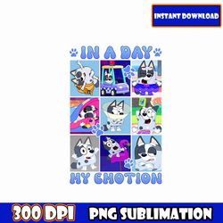 In A Day My Emotion PNG, Blue Character 4th July PNG Bundle, Blue Dog Family 4th Of July Png, Patriotic Cartoon Png