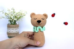 Rattle toy for babies and children, baby gift rattle for birth, handmade cotton rattle bear