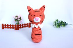 crocheted rattle tiger, eco-friendly educational toy for baby