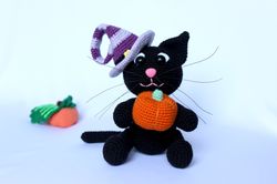 cat toy baby shower gift, black cat plush stuff animal crochet, handmade amigurumi cat toy