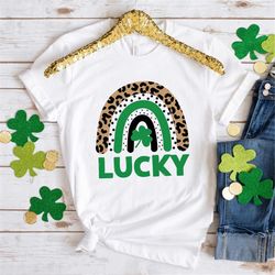 Lucky Rainbow St. Patricks Day T-Shirt, St Patty Day Leopard Shirt, Leaf Clover Shirt, Saint Patricks Day tshirt, Lucky