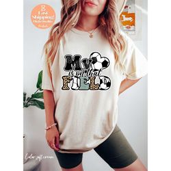 my heart is on that field shirt, sports mom graphic tee, gift for soccer mama, sports mom shirt, football mom leopard sh