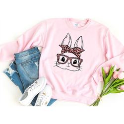 Leopard Head Bandana Bunny Sweatshirt, Bunny Bandana Shirt, Easter shirt, Bunny Easter Shirt, Kid Easter Shirt, Custom E