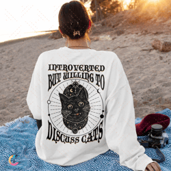 Introverted But Willing To Discuss Cats SweatDigital, Cat Hoodie, Cat Mom Digital, Cute Cat, Cat Lover Gift, Funny