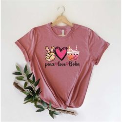 peace love boba shirt, kawaii bubblet shirt, cat lovers t-shirt, boba milk tea graphic tees, bubble tea lover gift, pet