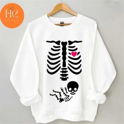Skeleton Halloween Maternity Sweatshirt, Funny Pregnancy Announcement Shirt 2022, Pregnant Women Costume, Fall New Mom S