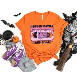 Horror Movies Shirt, Horror Movies and Chill Distressed Shirt, Boo, Halloween Shirt, Spooky Season, Pumpkin T-Shirt, Hal