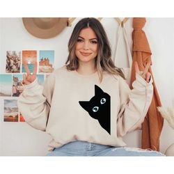 Black Cat Sweatshirt, Cat Lover Sweatshirt, Cats Hiding Sweater, Cat Lover Gift, Xmas Gift For Her, Gift For Cat Lover,