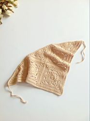 Bandanas kerchiefs openwork crocheted cotton beige