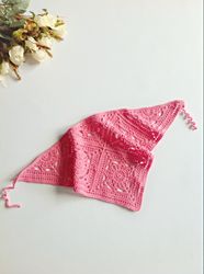 Bandanas kerchiefs openwork crocheted cotton pink
