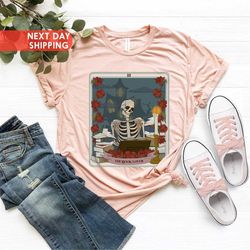 Skeleton Librarian Tee Shirt, The Reader Tarot Card TShirt, Witchy Stuff Mystical Literature Apparel, Bookish Shirt, Gif