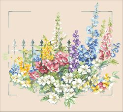 PDF Cross Stitch Digital Pattern - The Summer Flowers at the Gate - Embroidery Counted Templates