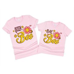 Mommy and Me Shirts, Queen Bee and Bae Bee, Mother Daughter Matching Outfit, Mama and Mini Cute Tshirt, Mother and Baby