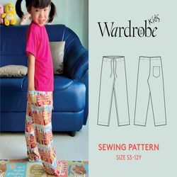 Pants sewing pattern and video Tutorial, kids sizes 3-12 Years, Easy sewing project for beginners