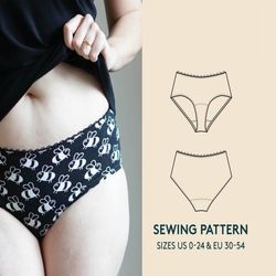 Panties sewing pattern and video tutorial, Easy sewing pattern for beginners, womens sizes US 0-24 & EU 30-54