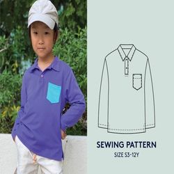 Polo shirt sewing pattern and video Tutorial, Kids sizes 3-12 Year, T-shirt PDF pattern, Easy sewing project