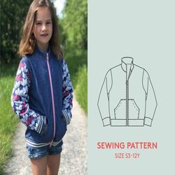 zipper jacket sewing pattern, kids sizes 3-12 years, sports jacket pdf sewing pattern, instant download