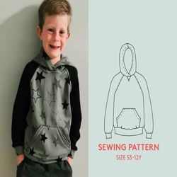 Hoodie sewing pattern in kids sizes 3-12Y, Video tutorial sew-along, Easy sewing pattern for beginners