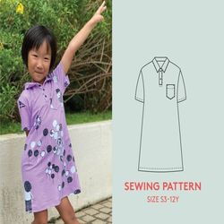 Dress sewing pattern, Kids sizes 3-12 Year, T-Shirt dress PDF sewing pattern, instant download