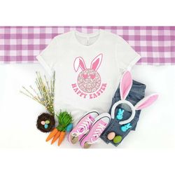 Trendy Smiley Face Leopard Bunny Shirt | Happy Easter Bunny Shirt | Smiley Face Bunny Tee | Easter Gifts | Womens Easter