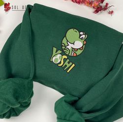 Cute Yoshi Embroidered Crewneck, Super mario Embroidered Sweater, Super mario Hoodies, Unisex Shirts