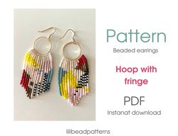 Earring pattern for beading - Hoop with fringe earrings - Instant download. Bead weaving.