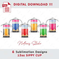 6 Colored Pencils Sublimation Designs - Seamless Sublimation Patterns - 12oz SIPPY CUP - Full Cup Wrap