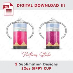 2 Pink Pencils Sublimation Designs - Seamless Sublimation Templates - 12 oz SIPPY CUP - Full Cup Wrap